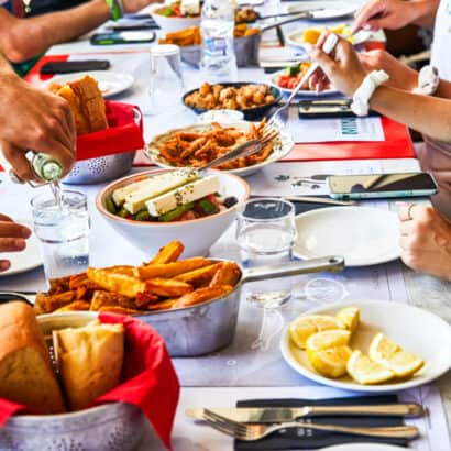 Students enjoying a meal while abroad.