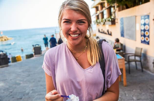 A student eating ice cream.