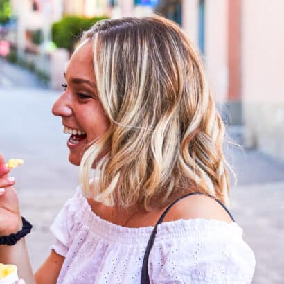 A student eating ice cream.