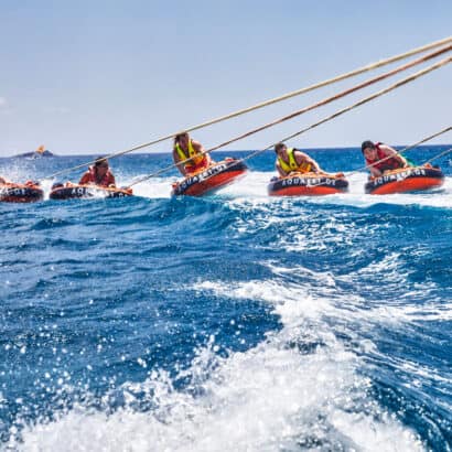 Students tubing in the ocean in Greece.