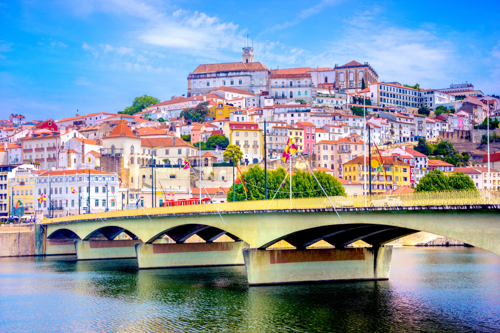View from the water of the old town of Coimbra, Portugal (an Atlantis site).